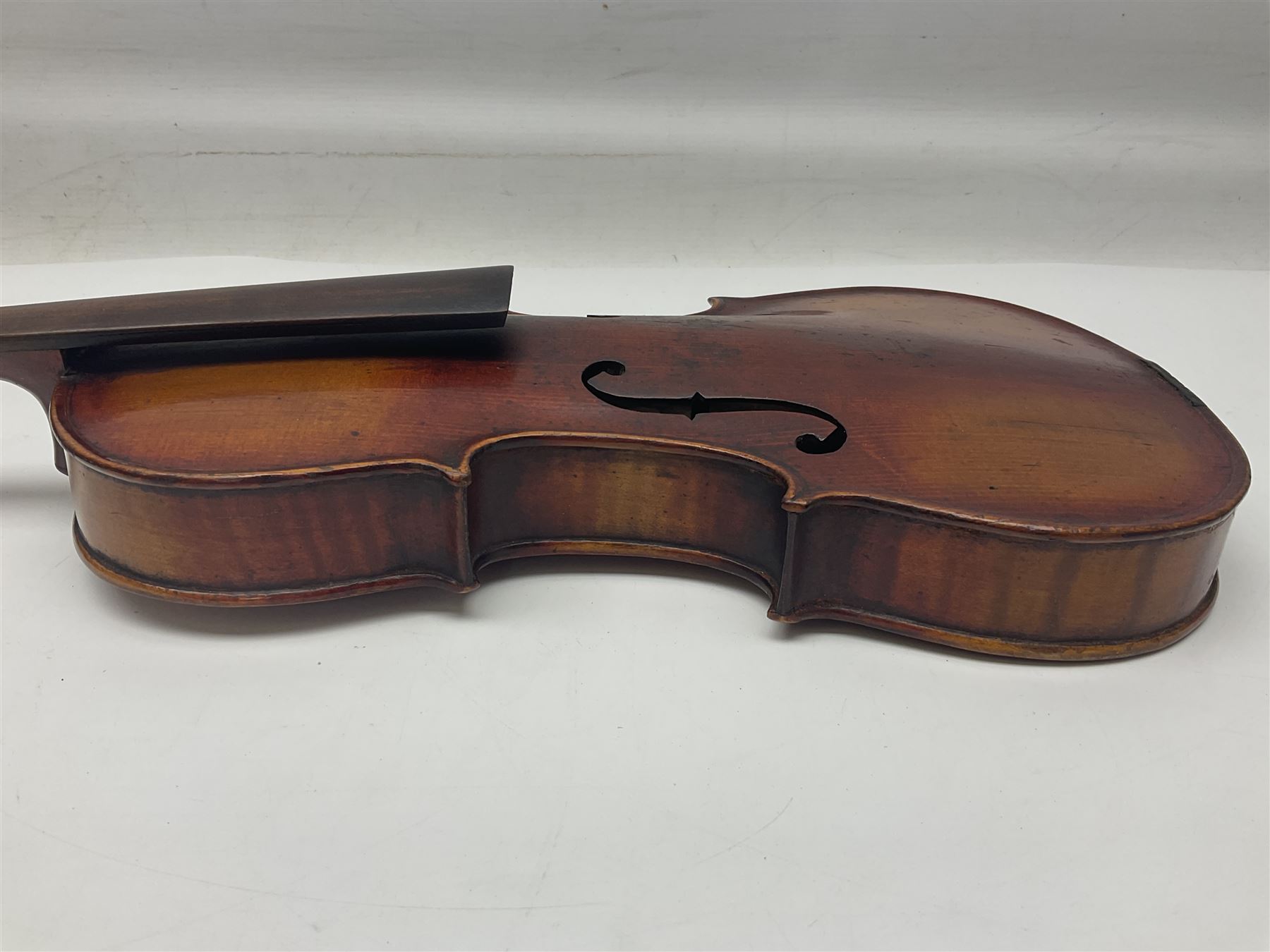 Saxony violin c1890 with 35.5cm two-piece maple back and ribs and spruce top L59cm overall; in carrying case