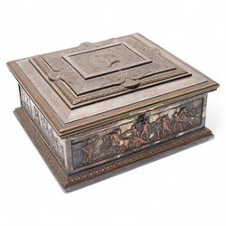 Silver plated casket, decorated to each side with classical scenes depicting a procession ...