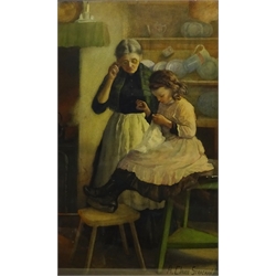 Arthur Claude Strachan (British 1865-1938): The Sewing Lesson, watercolour signed 70cm x 42cm