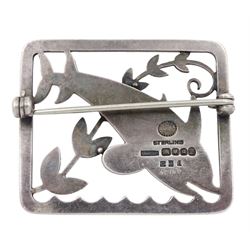 Silver double dolphin brooch designed by Arno Malinowski for Georg Jensen, No. 251, London 1952
