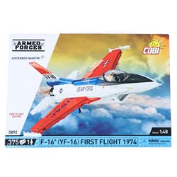 Four Cobi Bricks 1:48 scale Armed Forces model aircraft sets, comprising no. 5850 Eurofighter Typhoon, no. 5892 F-16 YF-16 First Flight 1974, no. 5841 Alpha Jet Patrouille De France and no. 5844 BAe Hawk T1 'Red Arrows', all in sealed boxes
