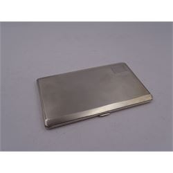 1920s silver cigarette case, of rectangular form, with engine turned decoration and blank cartouche, hallmarked John Henry Wynn, Birmingham 1921, H14cm