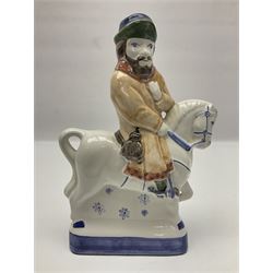 Three Rye Pottery Canterbury Tales figures, comprising The Miller, The Monk and The Franklin, together with a Canterbury Tale tile The Knight, tallest H24cm