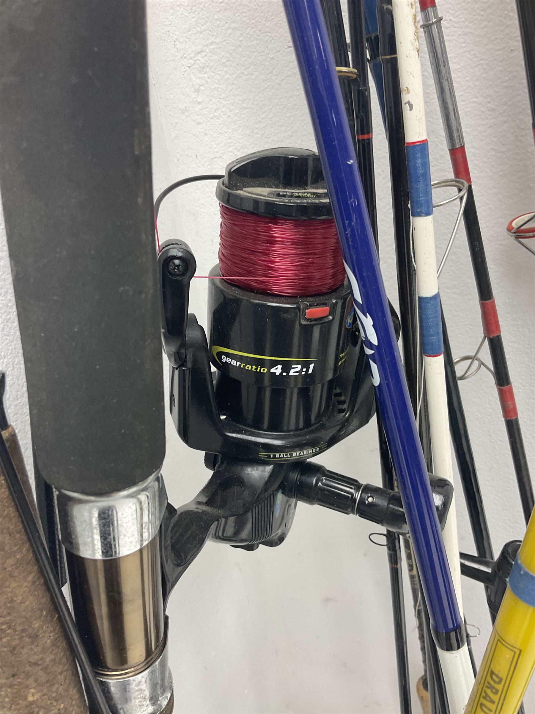 Large collection of part fishing rods and reels, maker's including Silstar, Dynabraid and Madfish, etc 