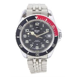 Heuer Professional gentleman's stainless steel quartz wristwatch, Ref. 980.043, black dial...