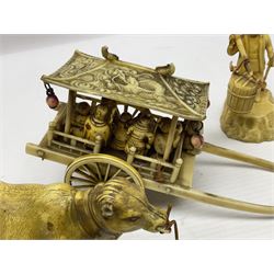 Collection of Japanese celluloid figures, including Rickshaw groups, fishing scene, oxen etc 