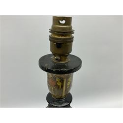  Kashmiri papier mache table lamp, open spiral twist column decorated with flowers, on a turned base,  H43cm