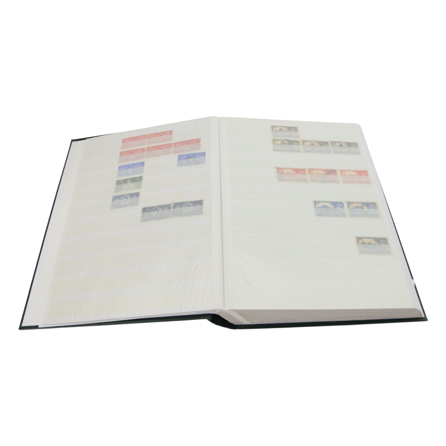 Extensive and well-annotated collection of Great Britain and World Queen Victoria and later stamps, including Queen Victoria penny black with faint red MX cancel, 1840 two pence blue, embossed issues, QV one pound brown lilac, QV one pound green, King Edward VII one pound green, numerous King George V seahorses, 1929 Postal Union Congress one pound, unused, King George VI 1939-48 mint set of six including ten shillings dark blue, Cape of Good Hope triangles, further Commonwealth issues, etc