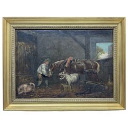 Circle of George Morland (British 1763-1804): Feeding Horse in Stable Scene, oil on panel unsigned 28cm x 40cm
