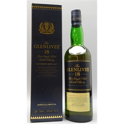  Glenlivet Pure Single Malt Scotch Whisky, Aged 18 Years, in plain carton, 70cl, 43%vol. 1 bottle.  Provenance: Yorkshire Private Collector   