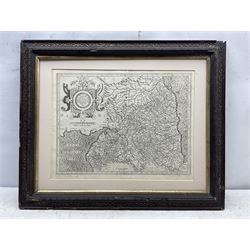 Gerard Mercator (Flemish 1512-1594) and Jodocus Hondius (Flemish 1563-1612): 'Northumbria, Cumberlandia, et Dunelmensis Episcopatus' - Bishoprics of Northumbria, Cumberland, and Durham, 17th century engraved map 36cm x 47cm
