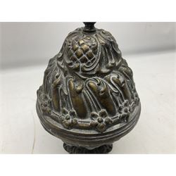 Heavy Victorian counter weight for oil lamp chandelier pulley, cast with foliate decoration, L26cm, approx 12kg