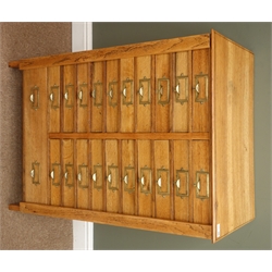   20th century Wellington style oak collectors specimen cabinet, twenty one drawers with lockable pilasters , W66cm, H93cm, D41cm    