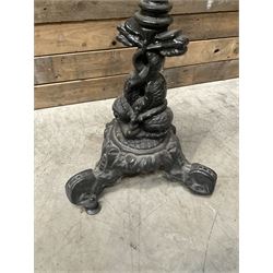 Cast iron Britannia circular pub table, and two pedestal cast iron bases (3)