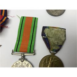 WW1 pair of medals comprising British war medal and Victory Medal awarded to 19774 Pte. G. Headlam Sea. Highrs.; another WW1 pair of medals comprising British War Medal and Mercantile Marine Medal awarded to Charles Filburn; WW2 group of five medals comprising 1939-45 War Medal, Defence Medal, 1939-45 Star, Africa Star and Burma Star; in issue box addressed to Mr. H, Smithson with medal slip; all with ribbons; and Edward VIII Coronation medal (10)