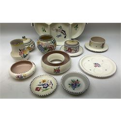 Poole pottery, including hors d'oeuvres dish decorated with fish and shrimps in pastel colours D30.5cm, vases, trinket boxes etc. 