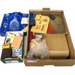 Royal Doulton Heinz Centenary decanter set, boxed, modern games compendium, RMS Queen Mary book and a 1937 Coronation souvenir book, together with matchboxes, cigarette cards, costume cufflinks and other collectables, 