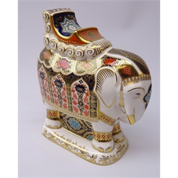  Large Royal Crown Derby Imari Elephant paperweight dated 1990, gold stopper, H21.5cm   