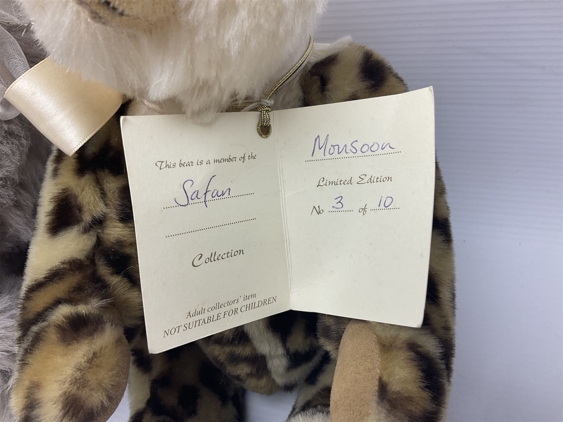 The Cotswold Bear Company - three limited edition teddy bears comprising ‘Lucas’ no. 1/1 H37cm and ‘Stonehenge’ no. 2/15 H39cm, both from the Back to the Wild Cub collection; and ‘Monsoon’ no. 3/10 H34cm from the Safari collection; all with original labels and purchase receipts (3) 