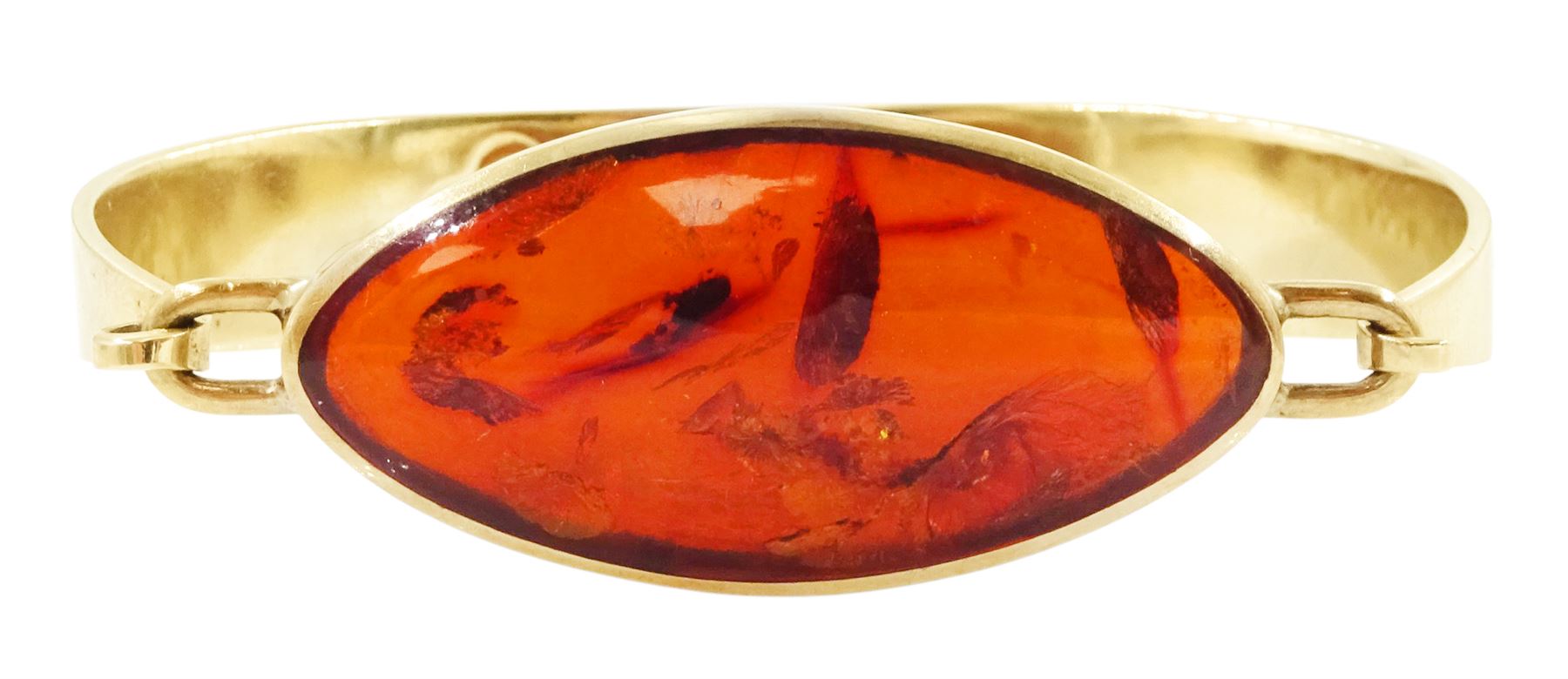 9ct gold oval amber wide bangle by C W Sellors, Sheffield 1999