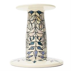 Sally Tuffin for Dennis China Works Wisteria candlestick, in lustre on an ivory ground, painted and impressed marks to base, H15.cm 