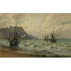 John Francis Branegan (British 1843-1909): South Bay Scarborough with Fishing Boats on the Foreshore, watercolour and gouache signed and titled 48cm x 76cm