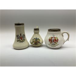 Group of silver mounted glass scent bottles and crested ware, together with a Brierglass lead crystal box with a glass and silver, lid, etc all silver with various hallmarks. 