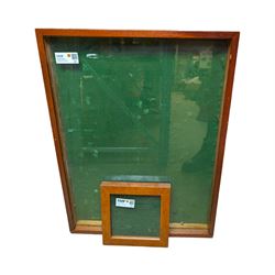 Large wooden glazed display frame and a smaller display frame, largest H72cm, W53cm