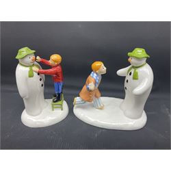 Four Coalport Characters The Snowman figures, comprising I'll Never Forget you with certificate, Pulling a Cracker and Adding a Smile, all with original boxes