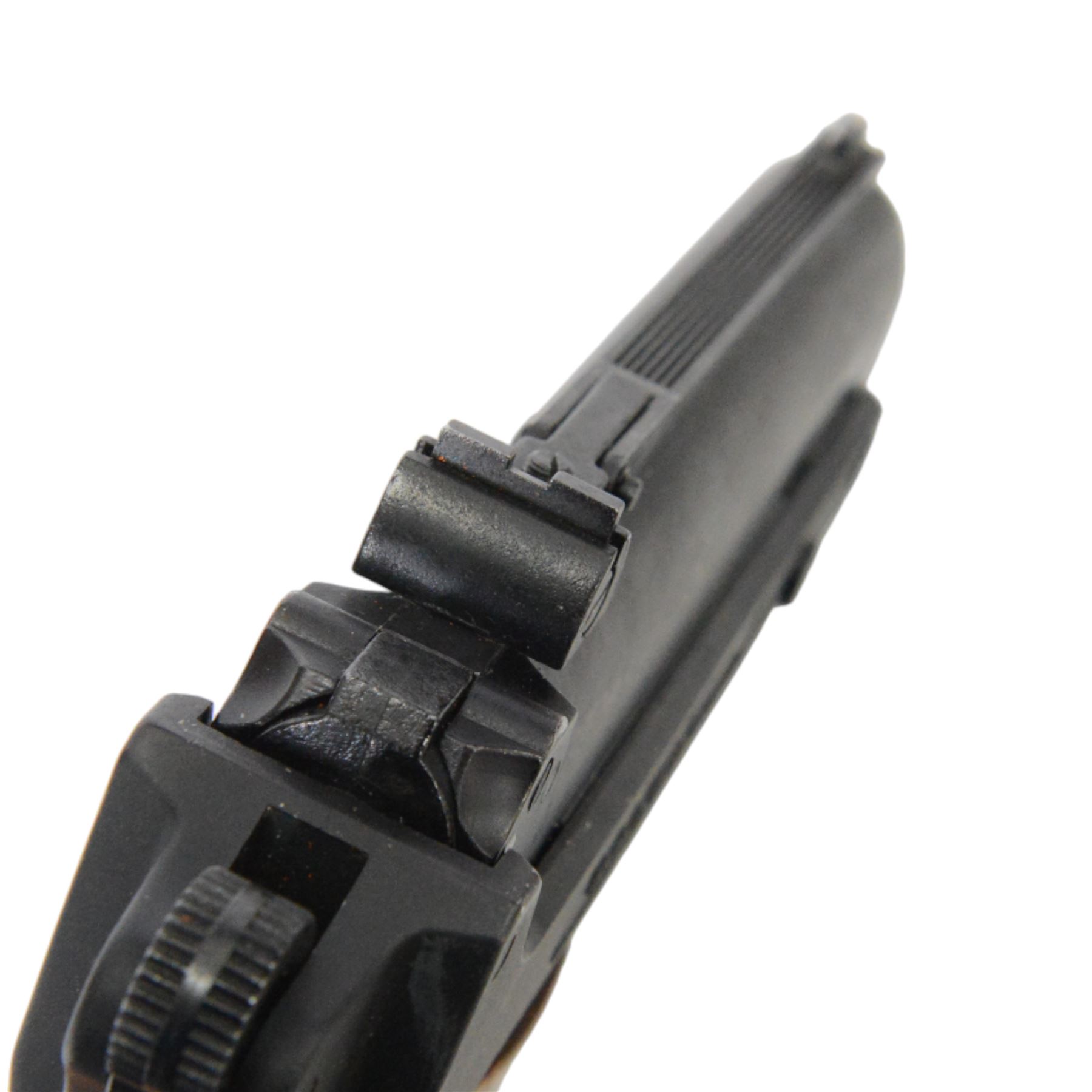 FB Record Jumbo .177 air pistol with shaped wooden grips and adjustable sights, L18cm