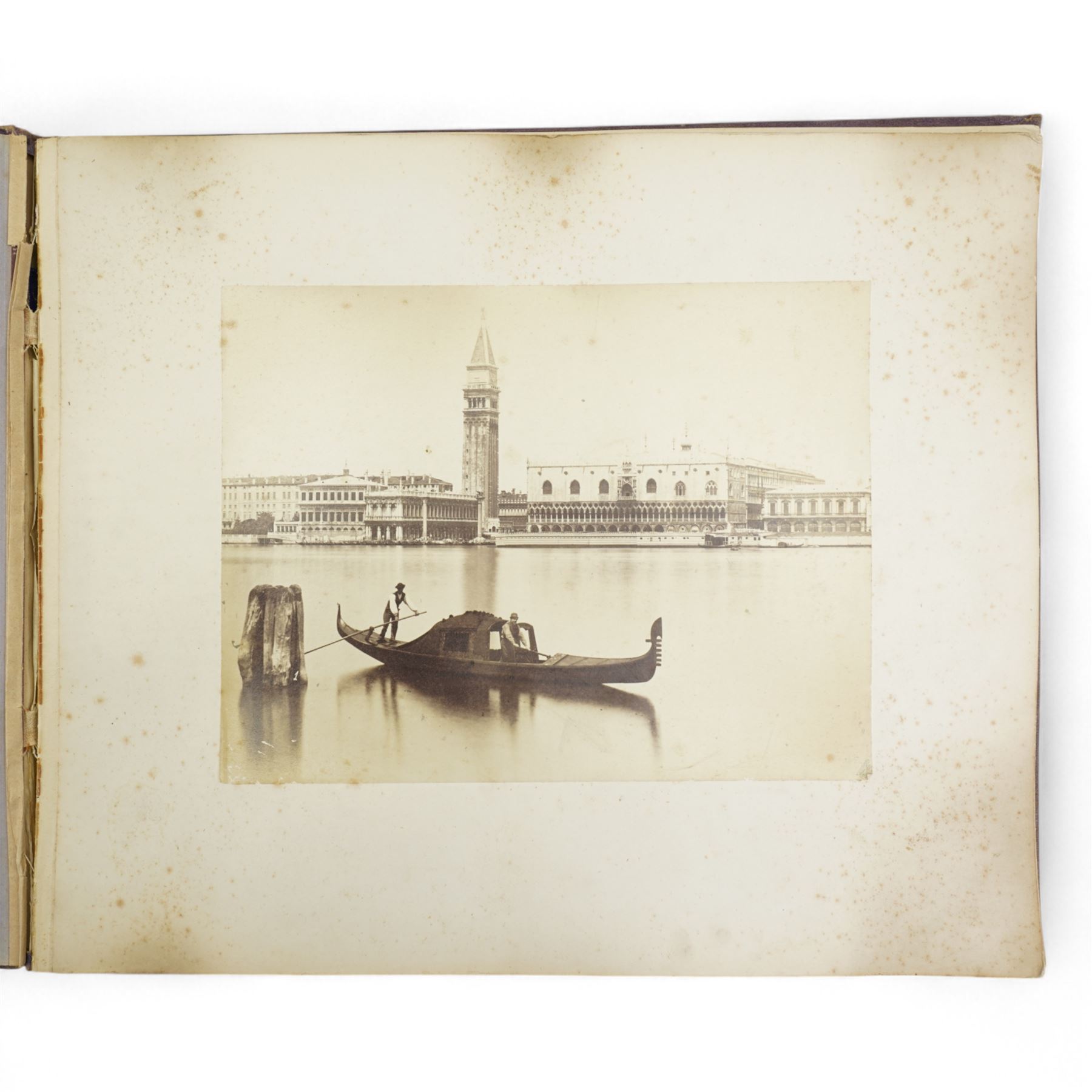 Late 19th century volume of Venetian photographs 'Ricordo di Venezia' with seventeen plates by Maya of Venice in original purple and gilt boards