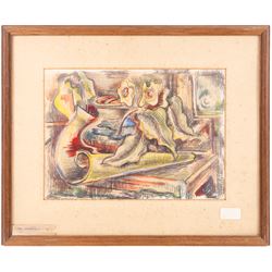 Rees Lewis Rees (British 20th Century): 'The Drawing Room Table' and 'The Saw Mill', two watercolours signed and indistinctly dated, 24cm x 33cm (2)