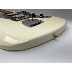 Mexican Fender Jaguar electric guitar with Humbucker pick-ups and tremolo arm, serial no.MX16741977, L101cm; in soft carrying case