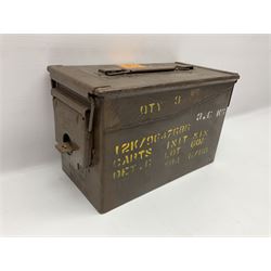 Miscellaneous shooting accessories - W.J. Bowman & Sons clay pigeon launcher; two leather cartridge belts; three cartridge bags; two canvas/leather game bags; and two metal/wooden cartridge boxes