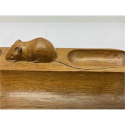 Mouseman - oak pen tray, rectangular form with rounded ends, carved mouse signature over penny moulded edge, by the workshop of Robert Thompson, Kilburn