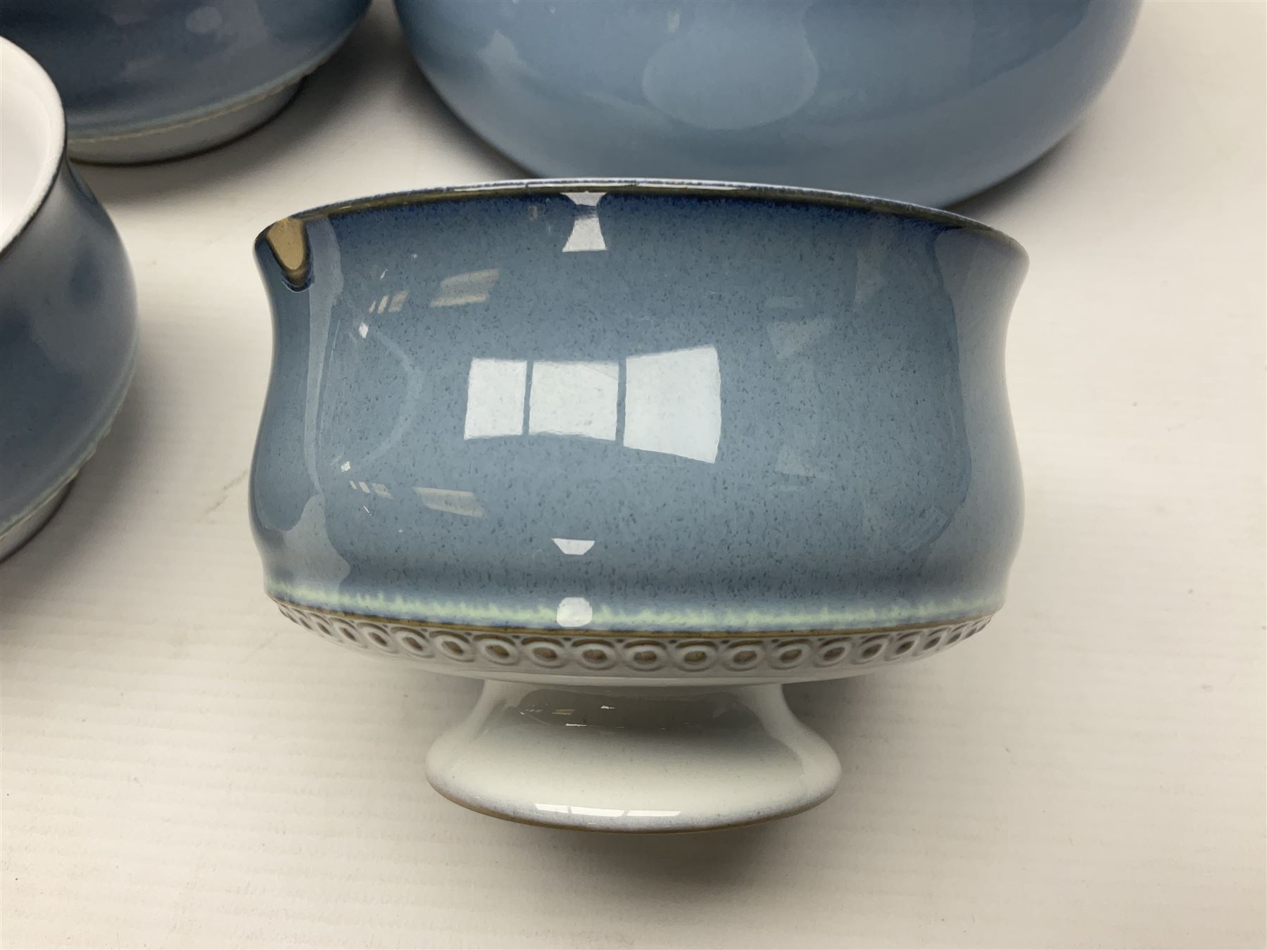 Denby Castile part tea and dinner service, including teapot, eight dinner plates, nine cups and saucers, nine side plates etc