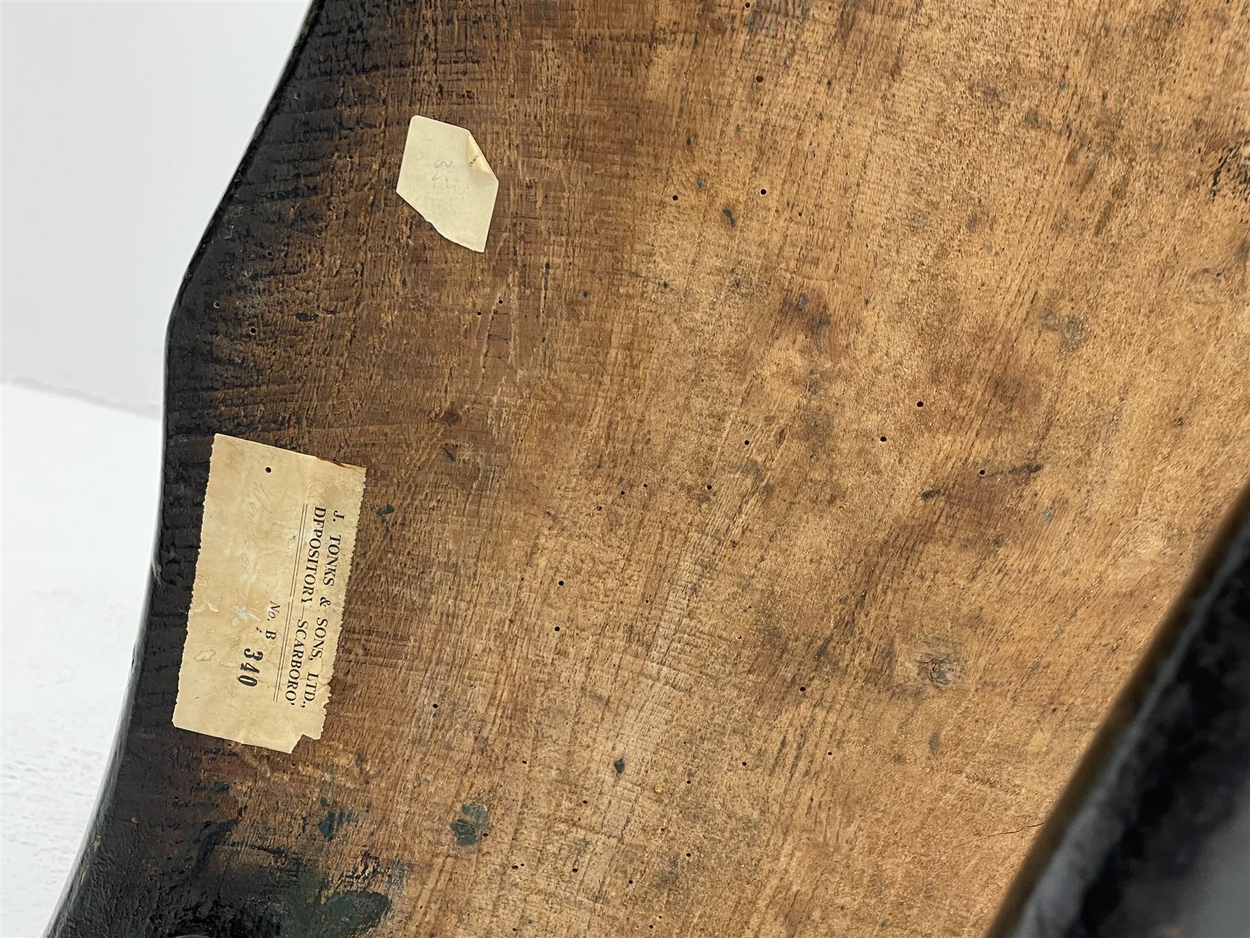 18th century West Country ash and elm Windsor armchair, high hoop and stick back, turned supports with H stretcher, green paint finish