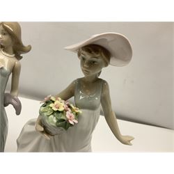 Three Lladro figures of ladies comprising 'The Flirt' model no 5789, 'Ingenue' model no 5487 and 'Carefree' model no 5790, all with boxes