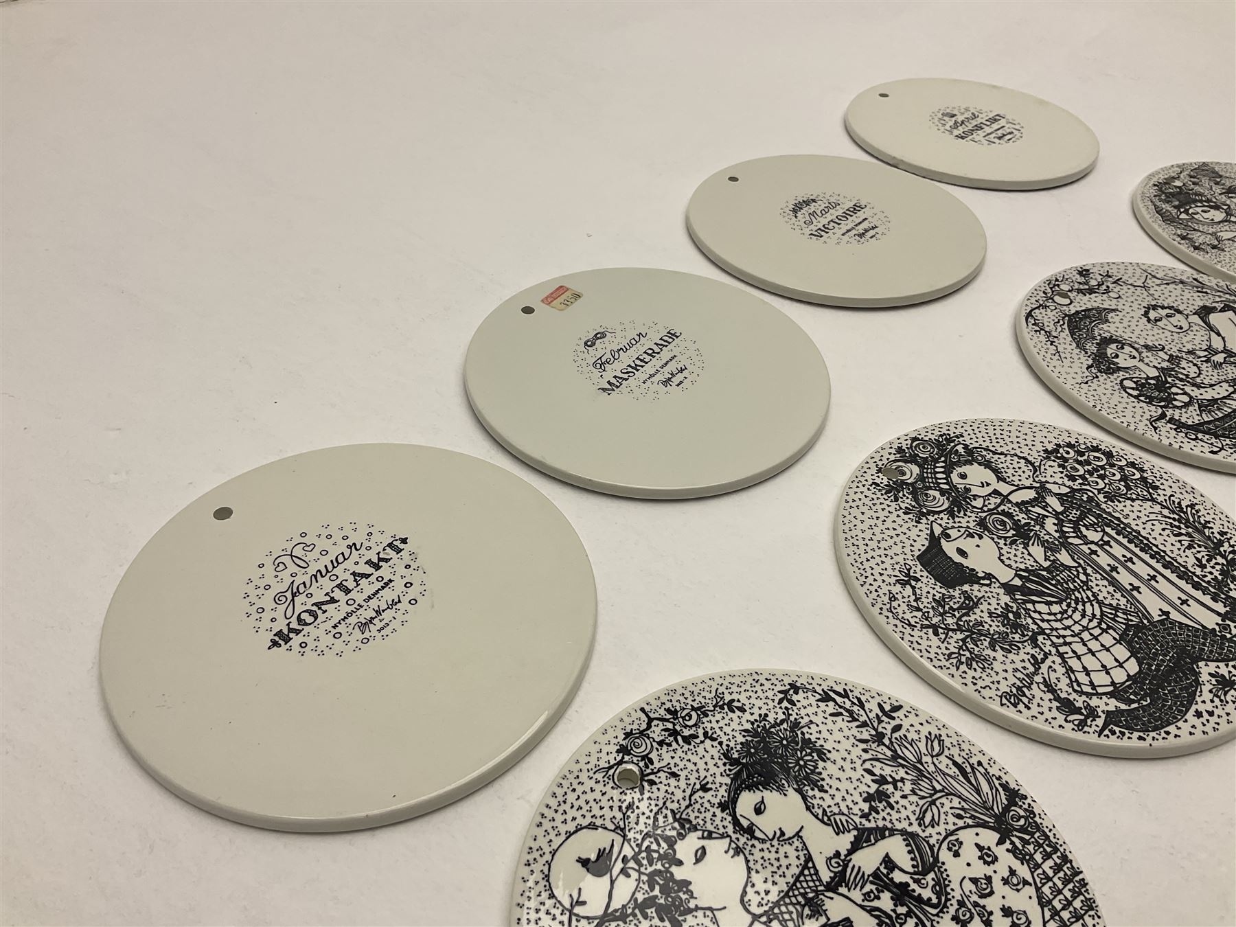Bjorn Wiinblad for Nymolle Denmark set of twelve calendar wall plaques, D15cm