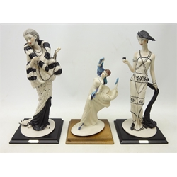  Pair A. Belcari figures of Art Deco style women, H40cm and another similar figure of a dancer (3)  