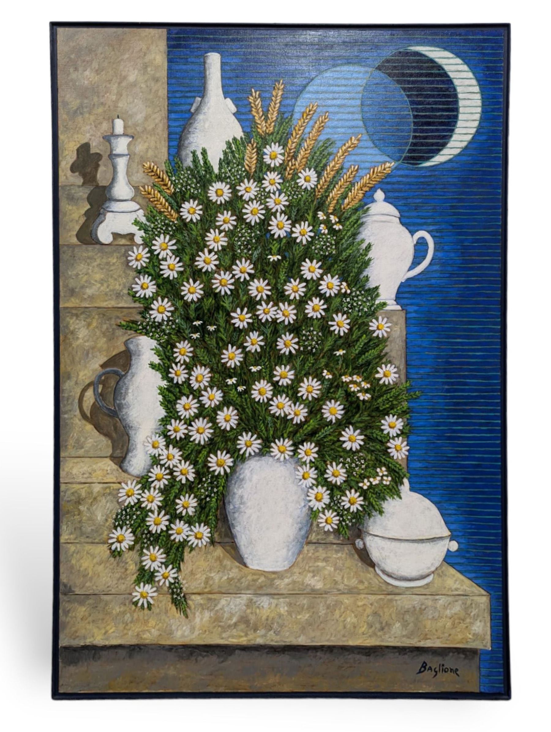 Gilbert Baglione (French 20th Century): 'Composition en Blanc', oil on canvas signed, titled and dated 2007 verso 146cm x 97cm