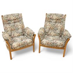 Lucian Ercolani for Ercol - pair of model '903' elm armchairs, with loose cushions upholst...