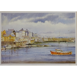  Rural River Scenes, two 20th century watercolours signed by E. Grieg Hall, 'South Bay, Scarboro', ltd.ed print signed by John Wood, 'Bridlington - Yorkshire', ltd.ed print signed by Ken W Burton and one other watercolour signed by A Michelle Cooper max 36cm x 48cm (5)  