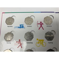 Queen Elizabeth II United Kingdom London 2012 Olympic commemorative fifty pence collection comprising twenty-nine coins, in unofficial folder 