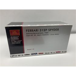 CMC 1:18 Scale Model of a Ferrari 312P Spyder 'Sebring Rennversion, 1969, Start-Nr. 25, Mario Andretti / Chris Amon'; manufactured by CMC Exclusive Modelle; No. M-095. Serie Nr. 1365 with certificate. Fully constructed and out of box with original box, accessories, packaging and paperwork.