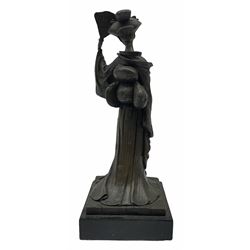 A Japanese bronze modelled of a Geisha, impressed Kamiko, upon slate base, H25cm. 