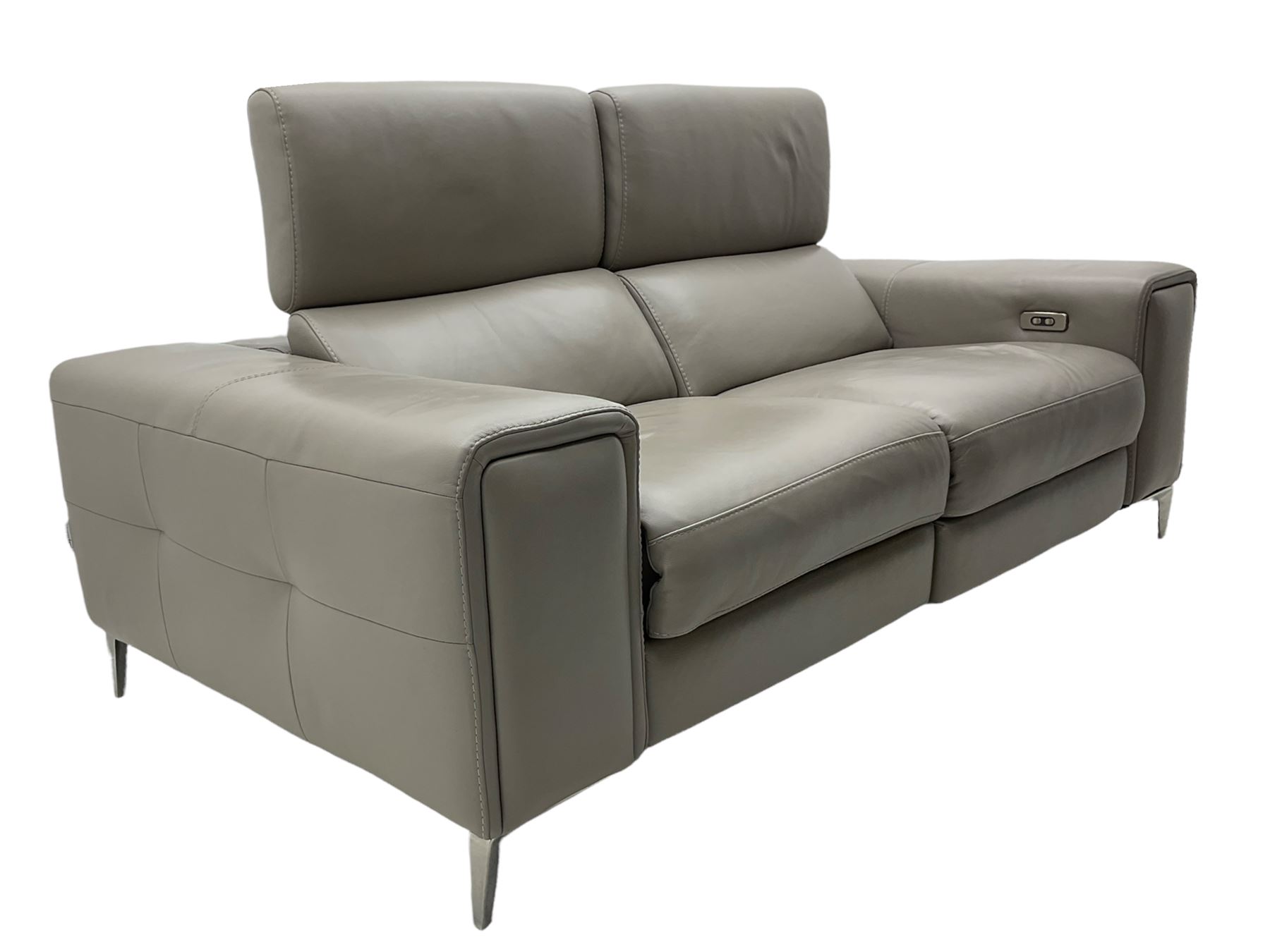 Franco Ferri Italia Carter power reclining two seat sofa, upholstered in Tosca grey leather