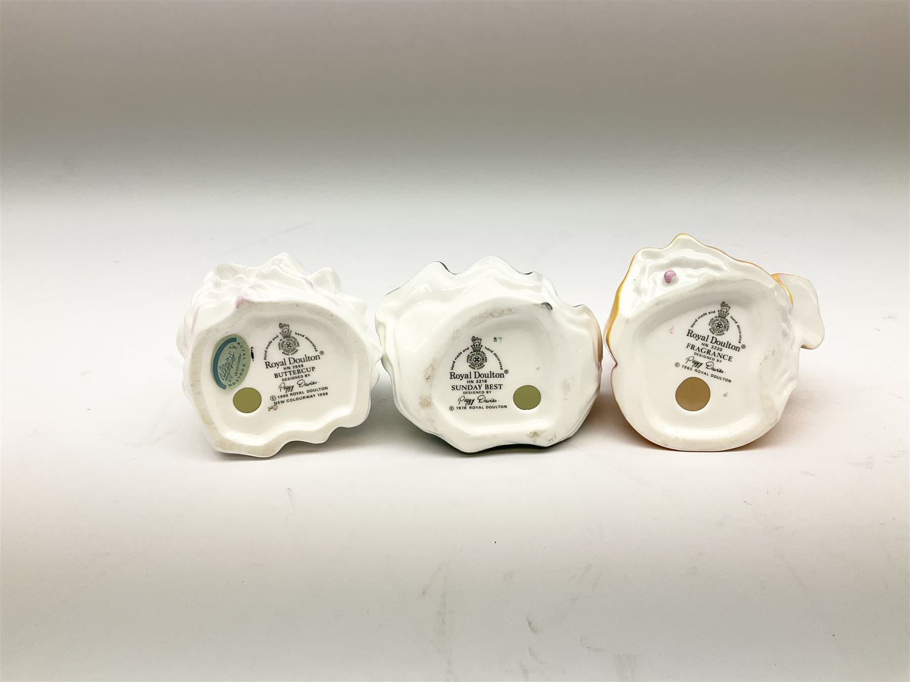 Royal Doulton Peggy Davies collection figures including Cherie HN2341, Debbie HN2400 and Royal Doulton miniature figures, Kirsty HN3213, Sunday Best HN3218, Sara HN3219, Ninette HN3215, Buttercup HN3908 and Fragrance HN3220.