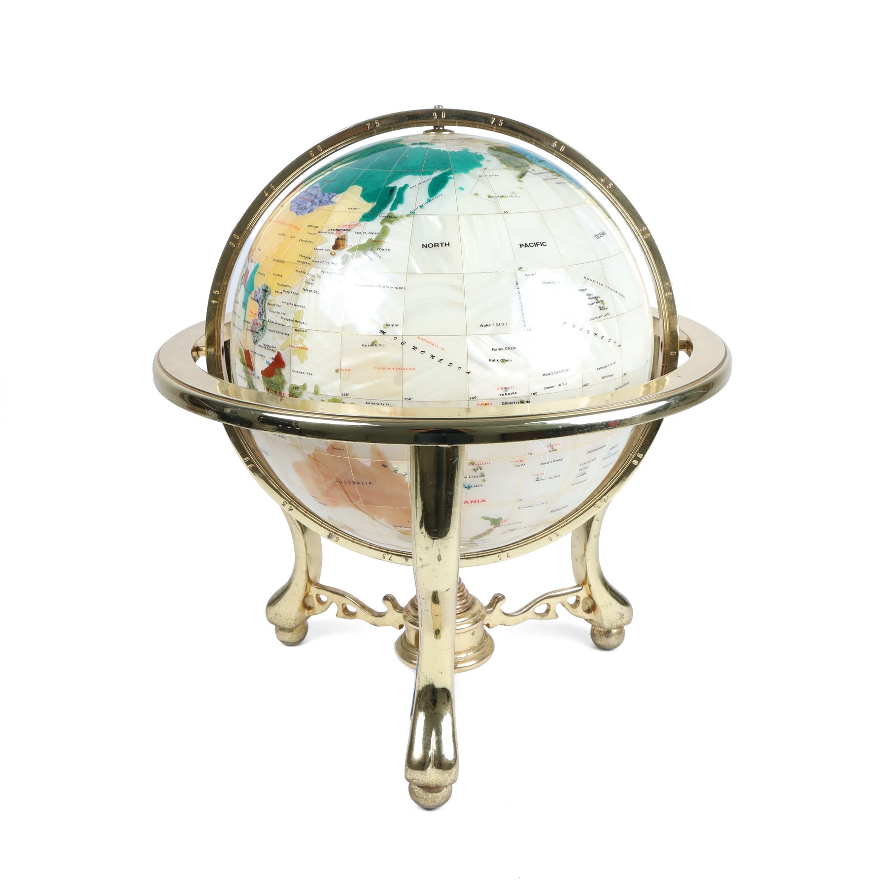 Illuminating semi-precious stone set globe, H50cm