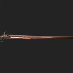 19th century Indian Brown Bess style flintlock musket, the 138cm round steel barrel ram rod beneath, overall L174cm